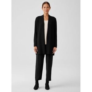 Eileen Fisher Merino High Collar Cardigan in Regenerative Wool Black Size Large